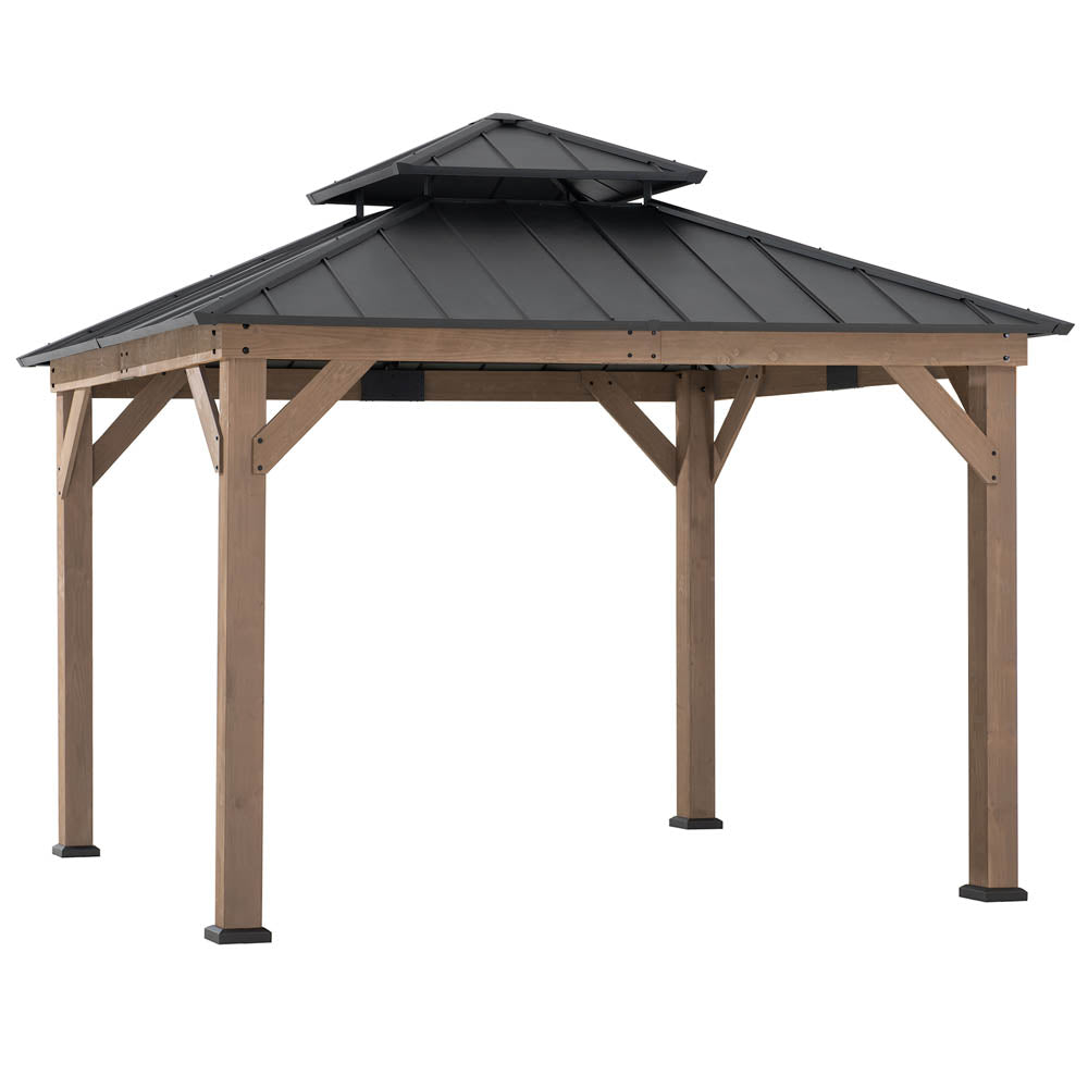 SUNJOY 11x11 Wooden Frame Backyard Hardtop Gazebo with Ceiling Hook.