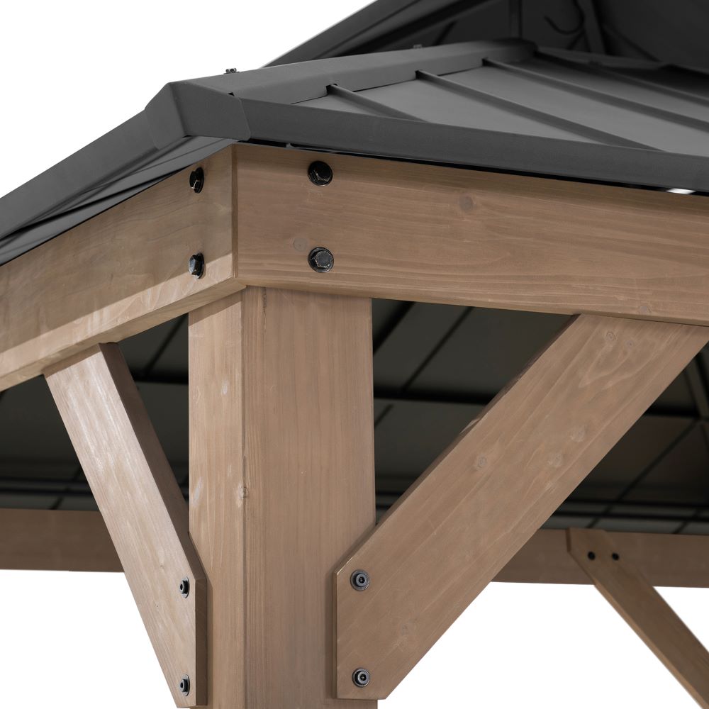 SUNJOY 11x11 Wooden Frame Backyard Hardtop Gazebo with Ceiling Hook - Upgrade Weathered Cedar