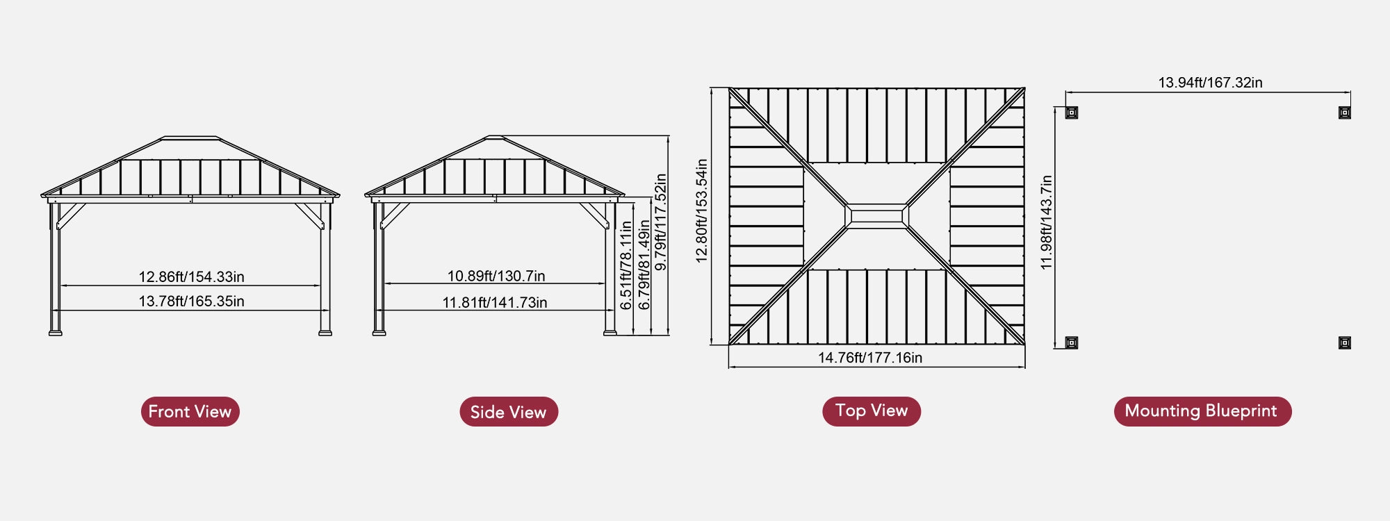 SUNJOY 13x15 Wood Frame Gazebo with Translucent Skylight