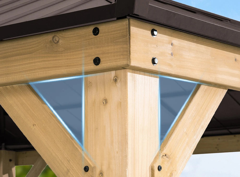 SUNJOY 13x15 Wood Frame Gazebo with Translucent Skylight