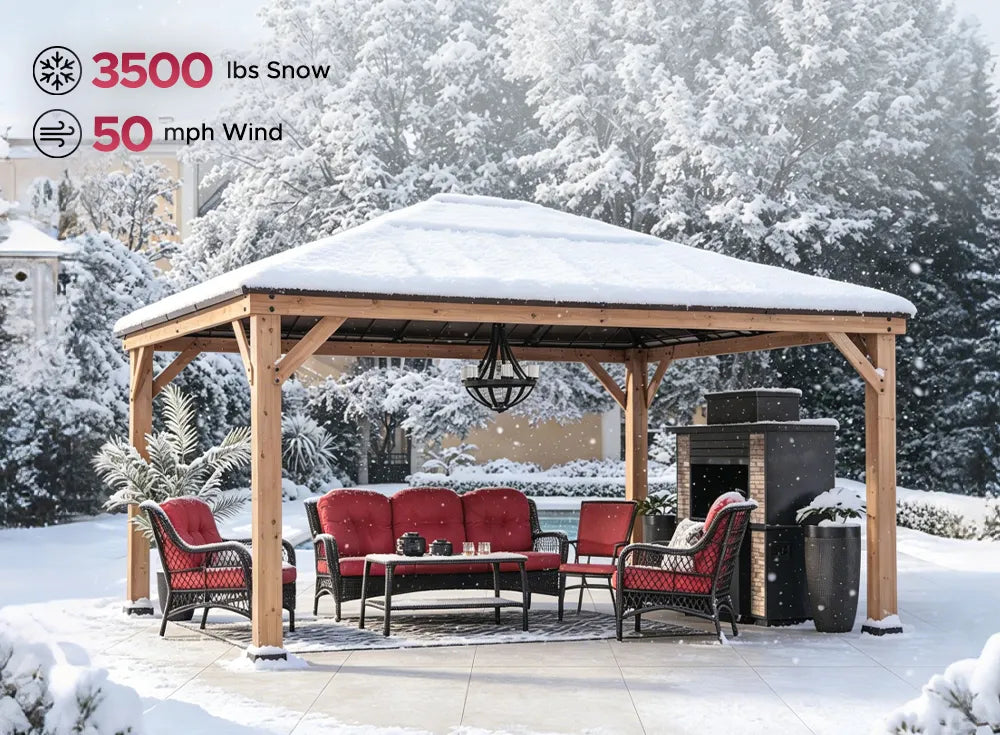 SUNJOY 13x15 Wood Frame Gazebo with Translucent Skylight