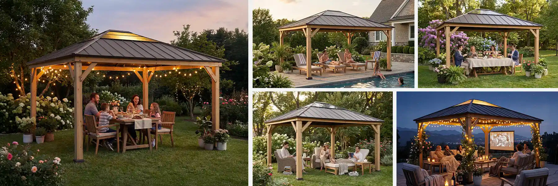 SUNJOY 13x15 Wood Frame Gazebo with Translucent Skylight