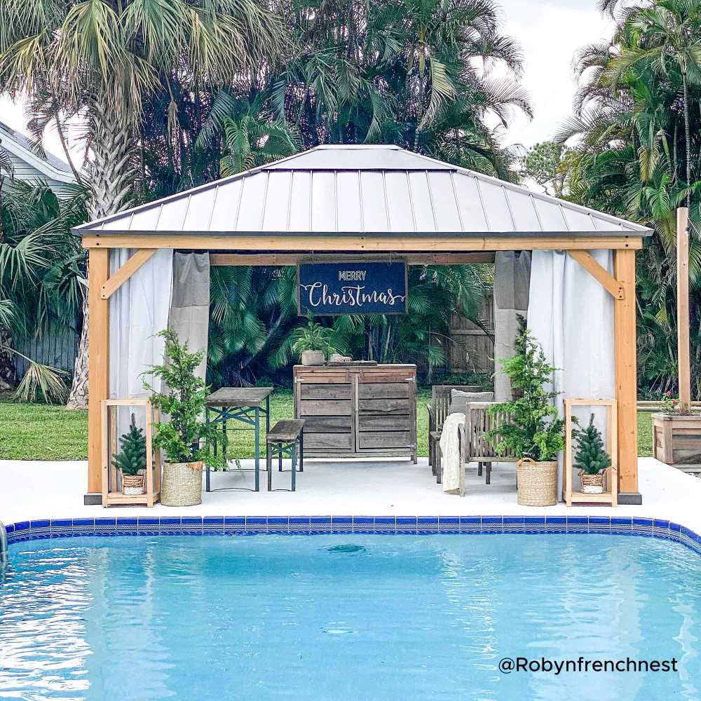 SUNJOY 13x15 Wood Frame Gazebo with Translucent Skylight.