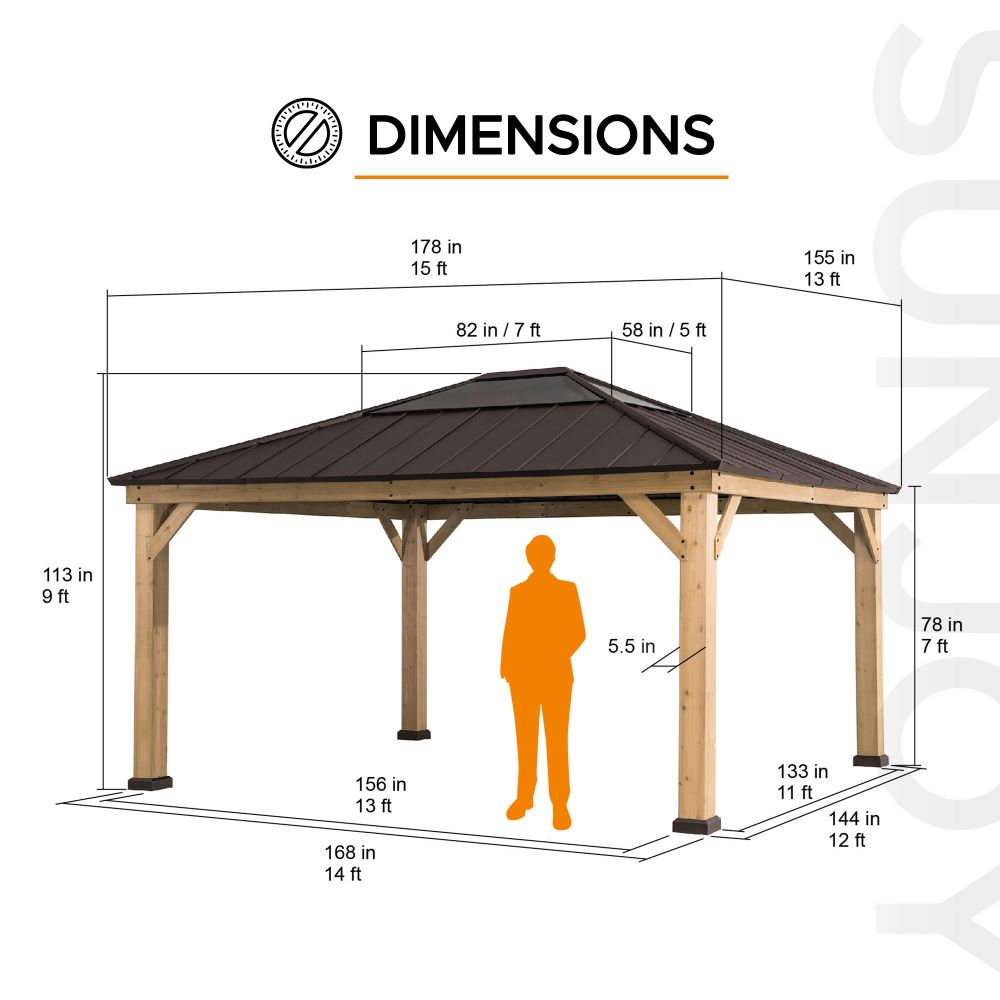 SUNJOY 13x15 Wood Frame Gazebo with Translucent Skylight.