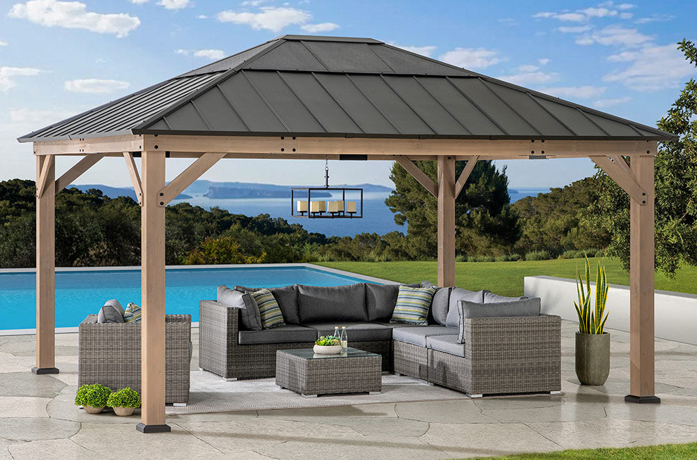 SUNJOY 13x15 Wooden Gazebo with Translucent Skylight and Ceiling Hook
