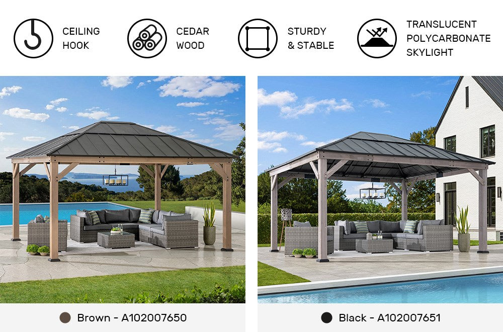 SUNJOY 13x15 Wooden Gazebo with Translucent Skylight and Ceiling Hook