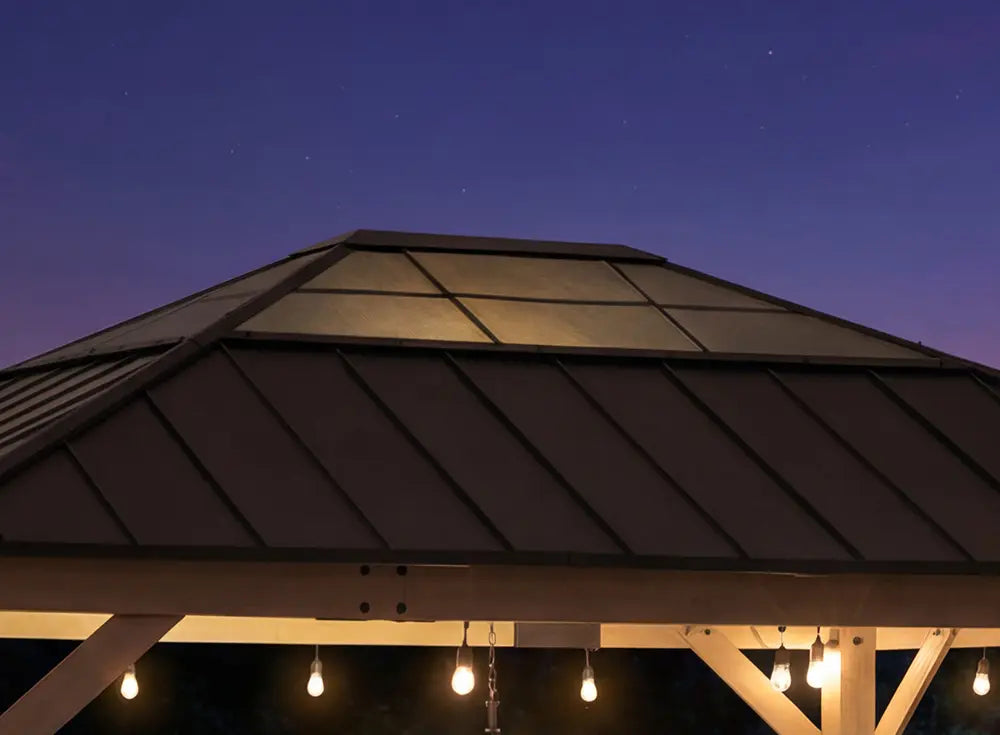 SUNJOY 13x15 Wooden Gazebo with Translucent Skylight and Ceiling Hook - Weathered Cedar