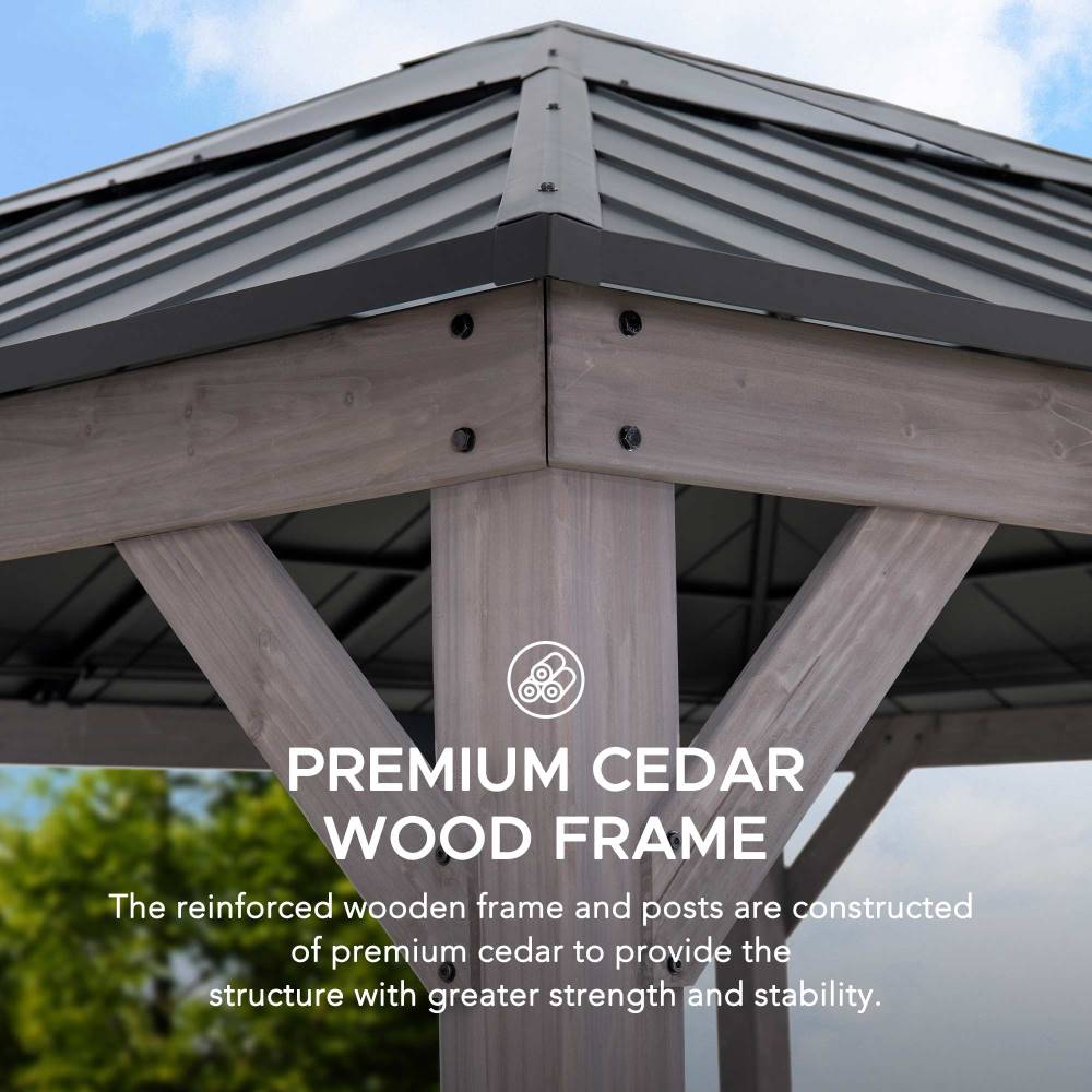 SUNJOY 13x15 Wooden Gazebo with Translucent Skylight and Ceiling Hook.