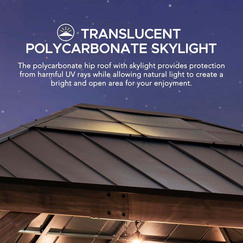 SUNJOY 13x15 Wooden Gazebo with Translucent Skylight and Ceiling Hook.