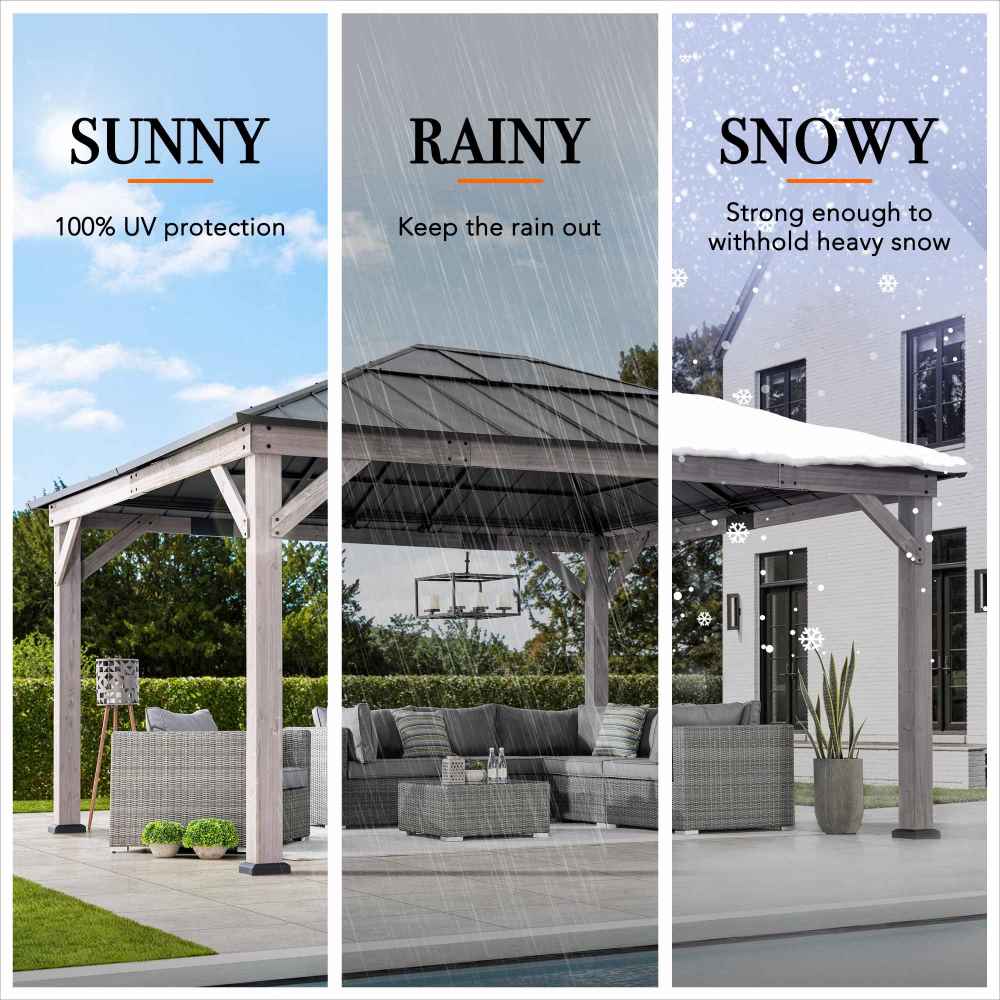 SUNJOY 13x15 Wooden Gazebo with Translucent Skylight and Ceiling Hook.