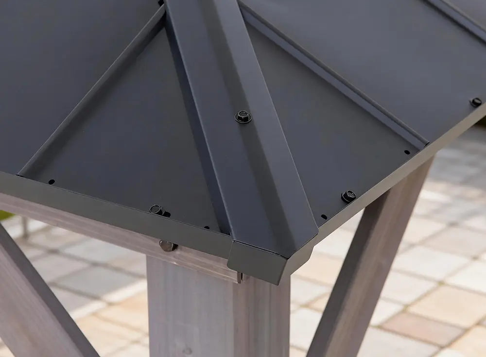 SUNJOY 13x15 Wooden Gazebo with Translucent Skylight and Ceiling Hook - Driftwood Cedar