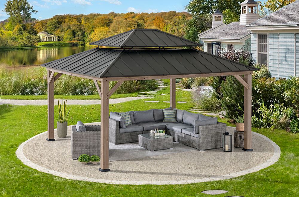 SUNJOY 13x15 Wooden Backyard Gazebo with Ceiling Hook