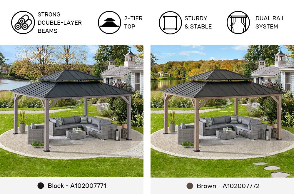SUNJOY 13x15 Wooden Backyard Gazebo with Ceiling Hook