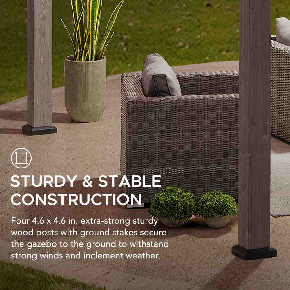 SUNJOY 13x15 Wooden Backyard Gazebo with Ceiling Hook.