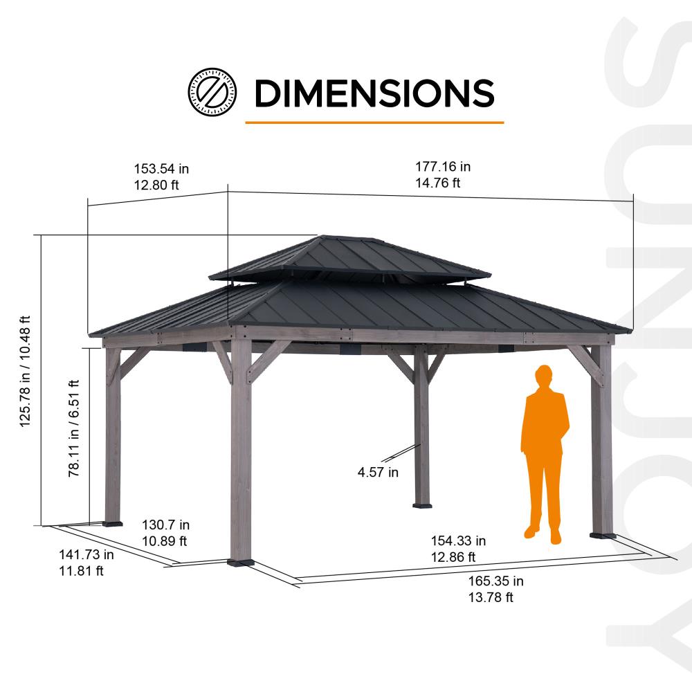SUNJOY 13x15 Wooden Backyard Gazebo with Ceiling Hook.