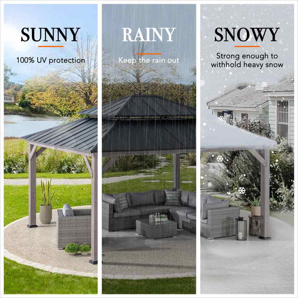 SUNJOY 13x15 Wooden Backyard Gazebo with Ceiling Hook.