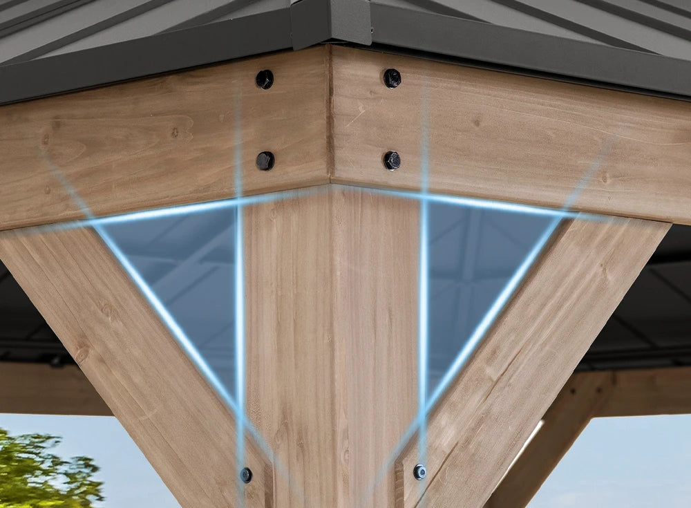SUNJOY 13x15 Wooden Backyard Gazebo with Ceiling Hook - Weathered Cedar