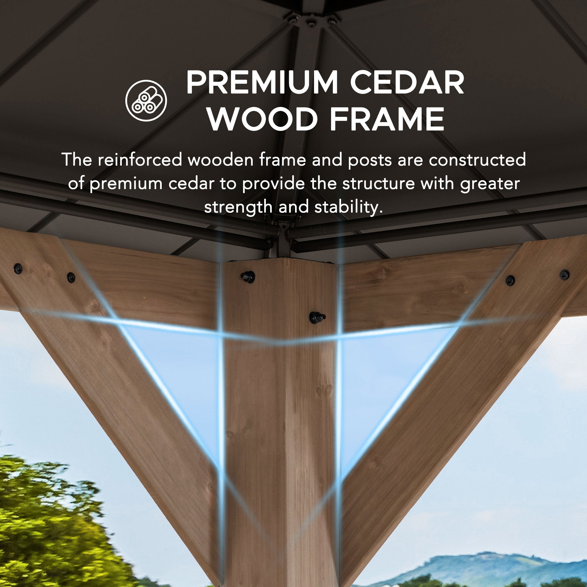SUNJOY 13x15 Wooden Backyard Gazebo with Ceiling Hook - Weathered Cedar
