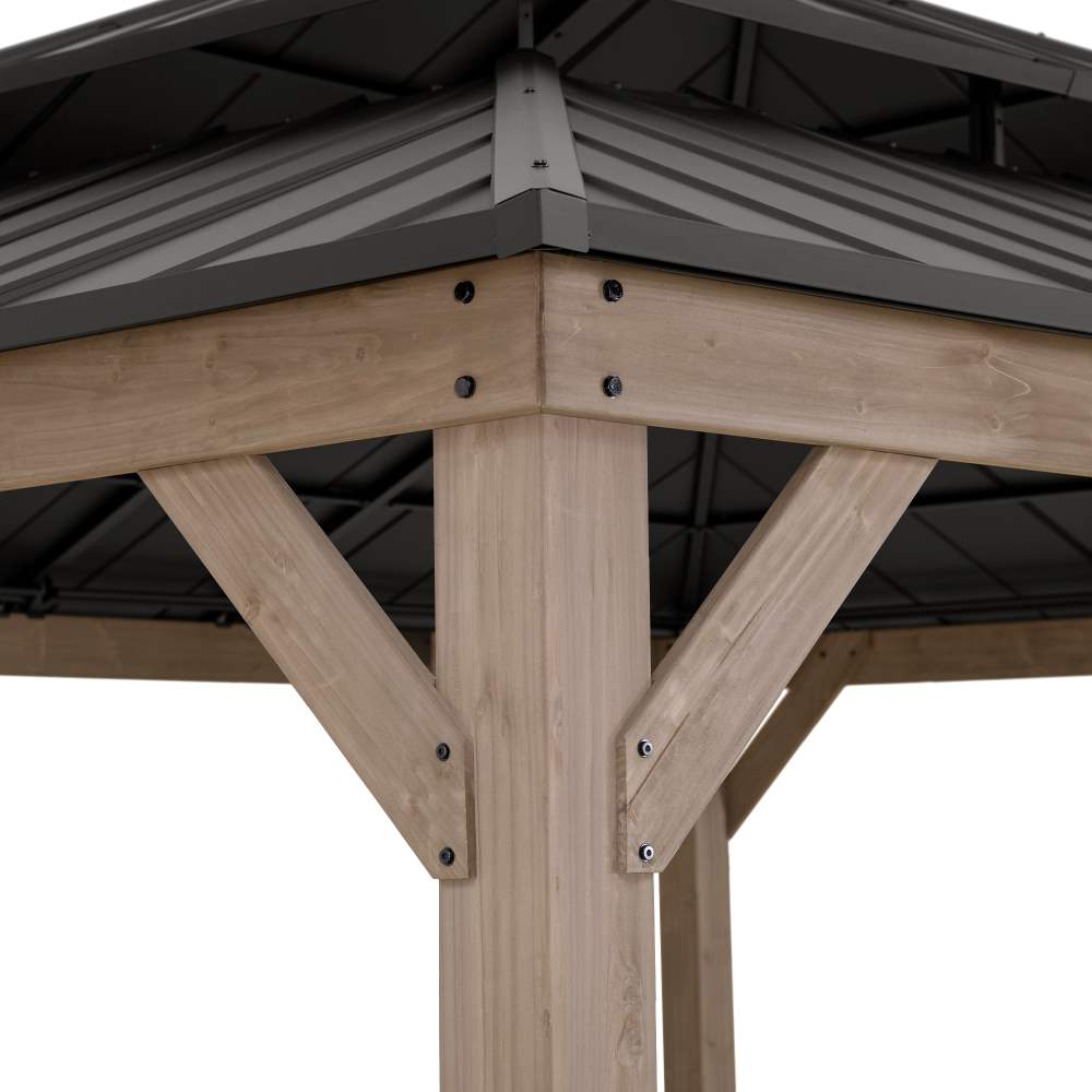 SUNJOY 13x15 Wooden Backyard Gazebo with Ceiling Hook - Brown