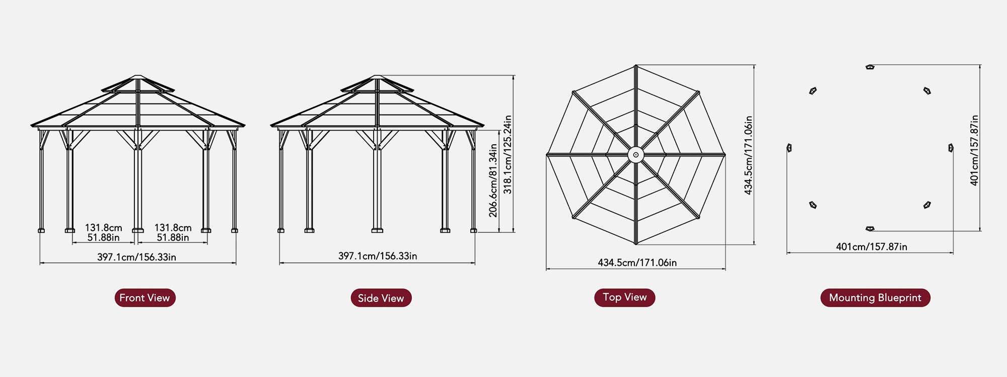 SUNJOY 13x13 Octagon Wood Patio Gazebo with Ceiling Hook