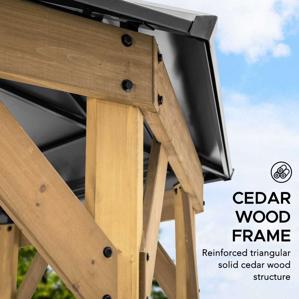 SUNJOY 13x13 Octagon Wood Patio Gazebo with Black Steel Roof and Ceiling Hook