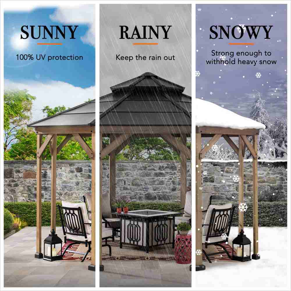 SUNJOY 13x13 Octagon Wood Patio Gazebo with Black Steel Roof and Ceiling Hook