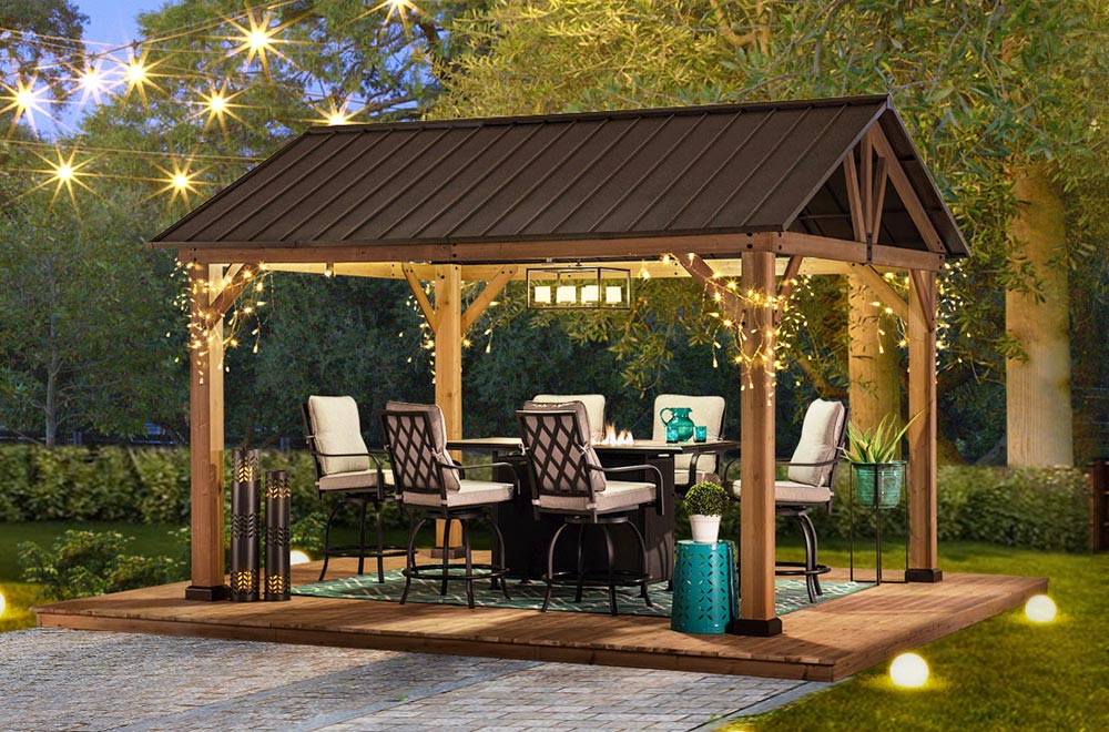 SUNJOY 11x13 Wooden Frame Gable Roof Gazebo with Ceiling Hook