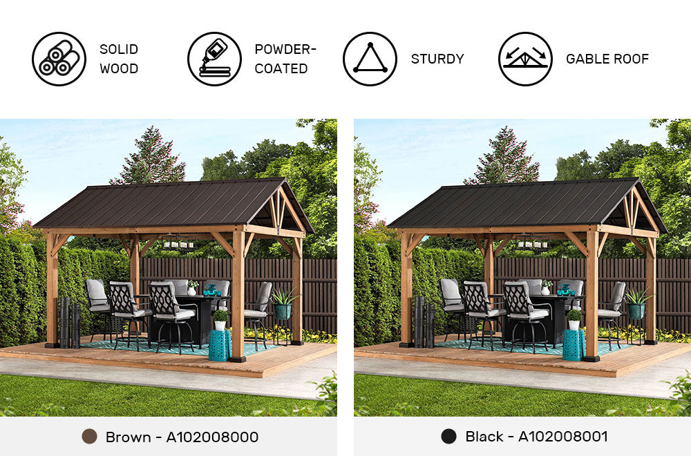 SUNJOY 11x13 Wooden Frame Gable Roof Gazebo with Ceiling Hook