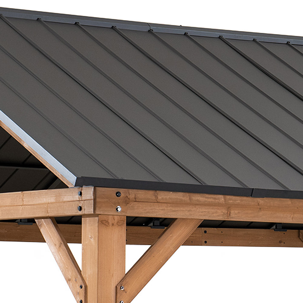 SUNJOY 11x13 Wooden Frame Gable Roof Gazebo with Ceiling Hook - Black