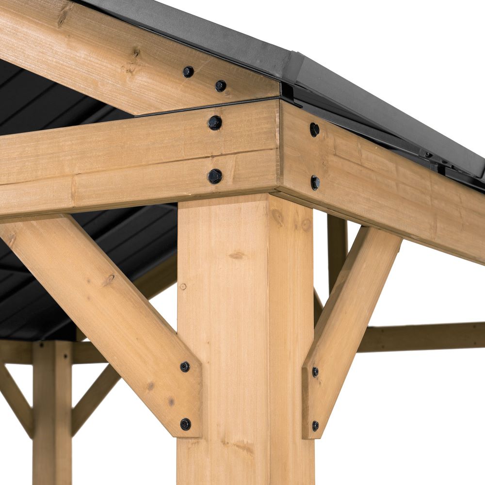 SUNJOY 11x13 Wooden Frame Gable Roof Gazebo with Ceiling Hook - Black