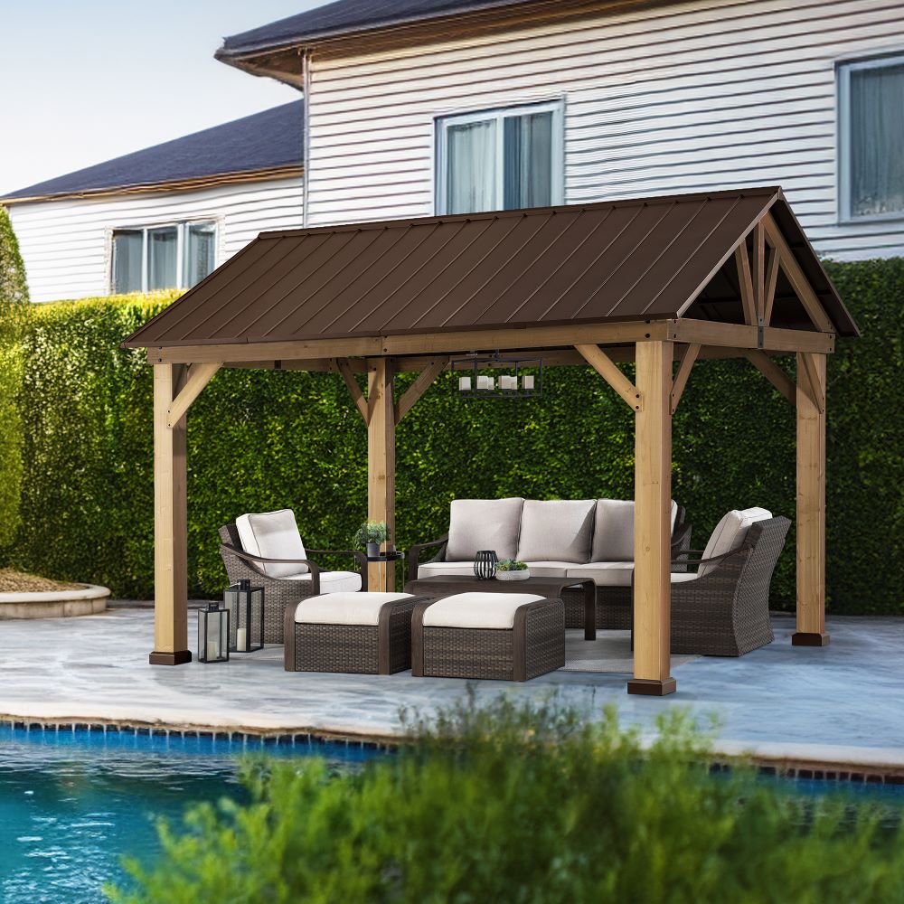 SUNJOY 11x13 Wooden Frame Gable Roof Gazebo with Ceiling Hook.