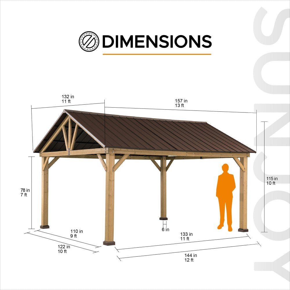 SUNJOY 11x13 Wooden Frame Gable Roof Gazebo with Ceiling Hook.