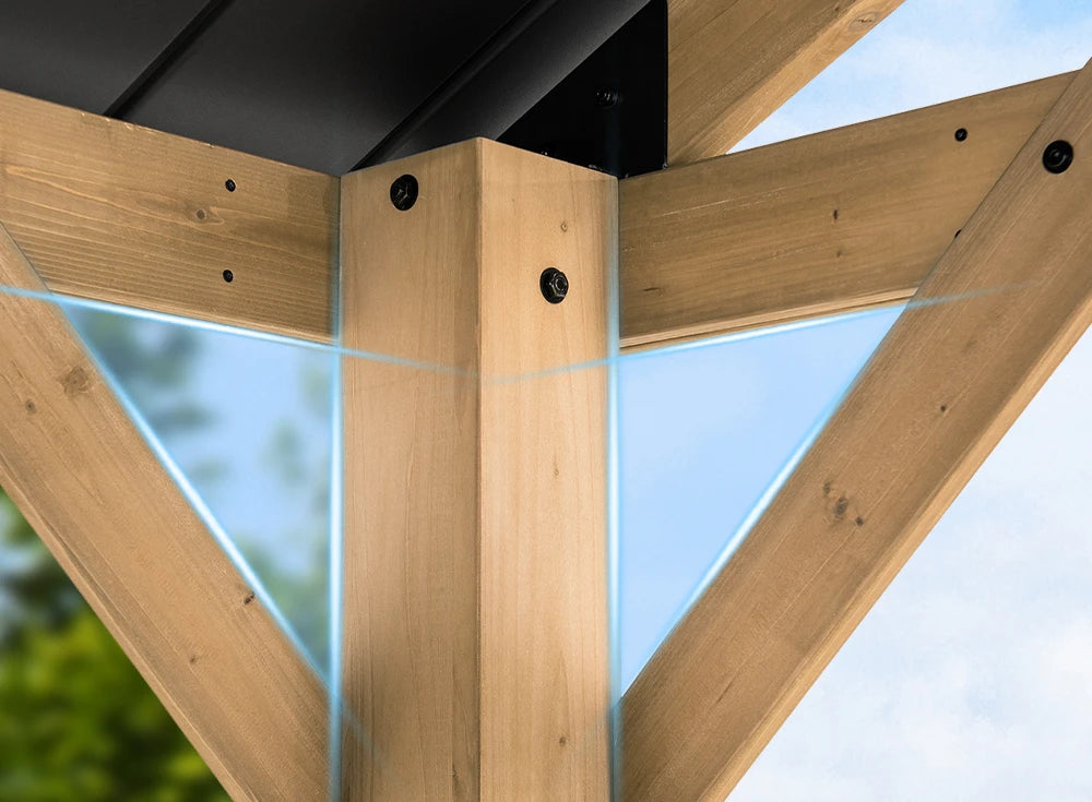 SUNJOY 11x13 Wooden Frame Gable Roof Gazebo with Ceiling Hook - Black