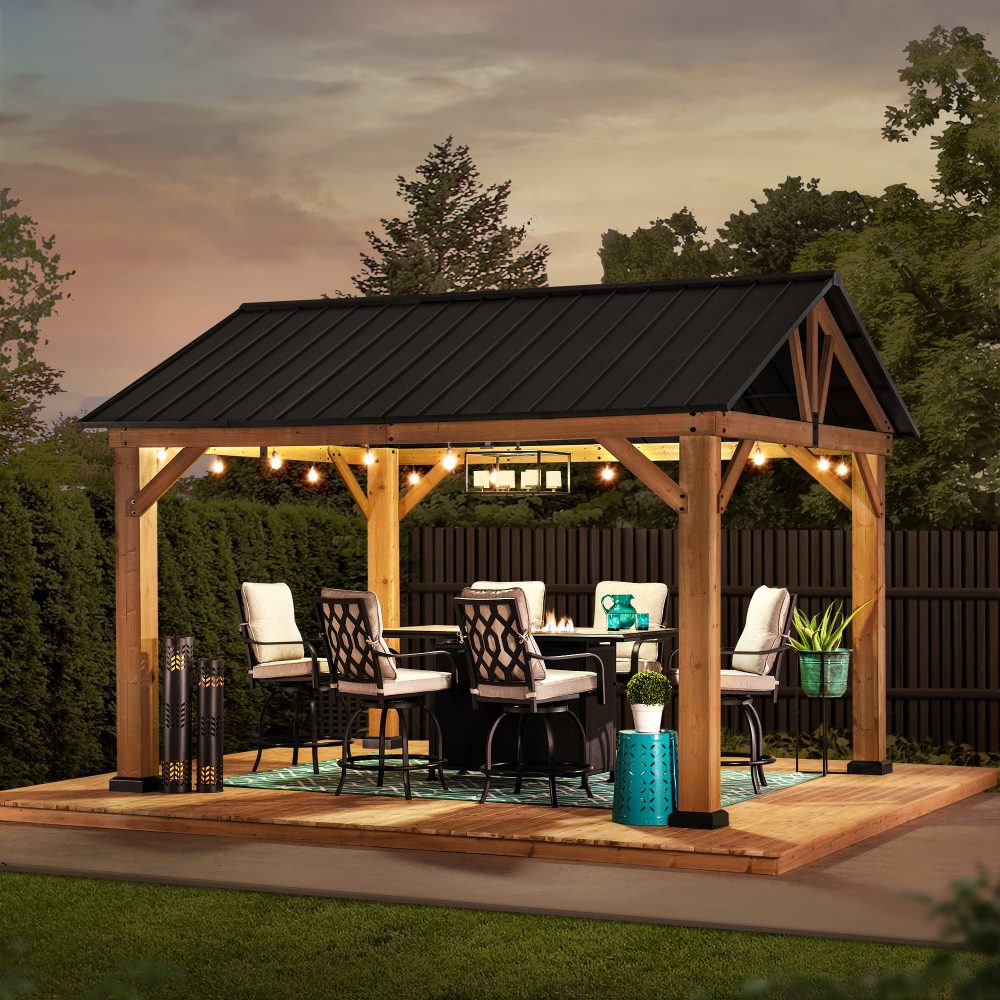 SUNJOY 11x13 Wooden Frame Gable Roof Gazebo with Ceiling Hook.