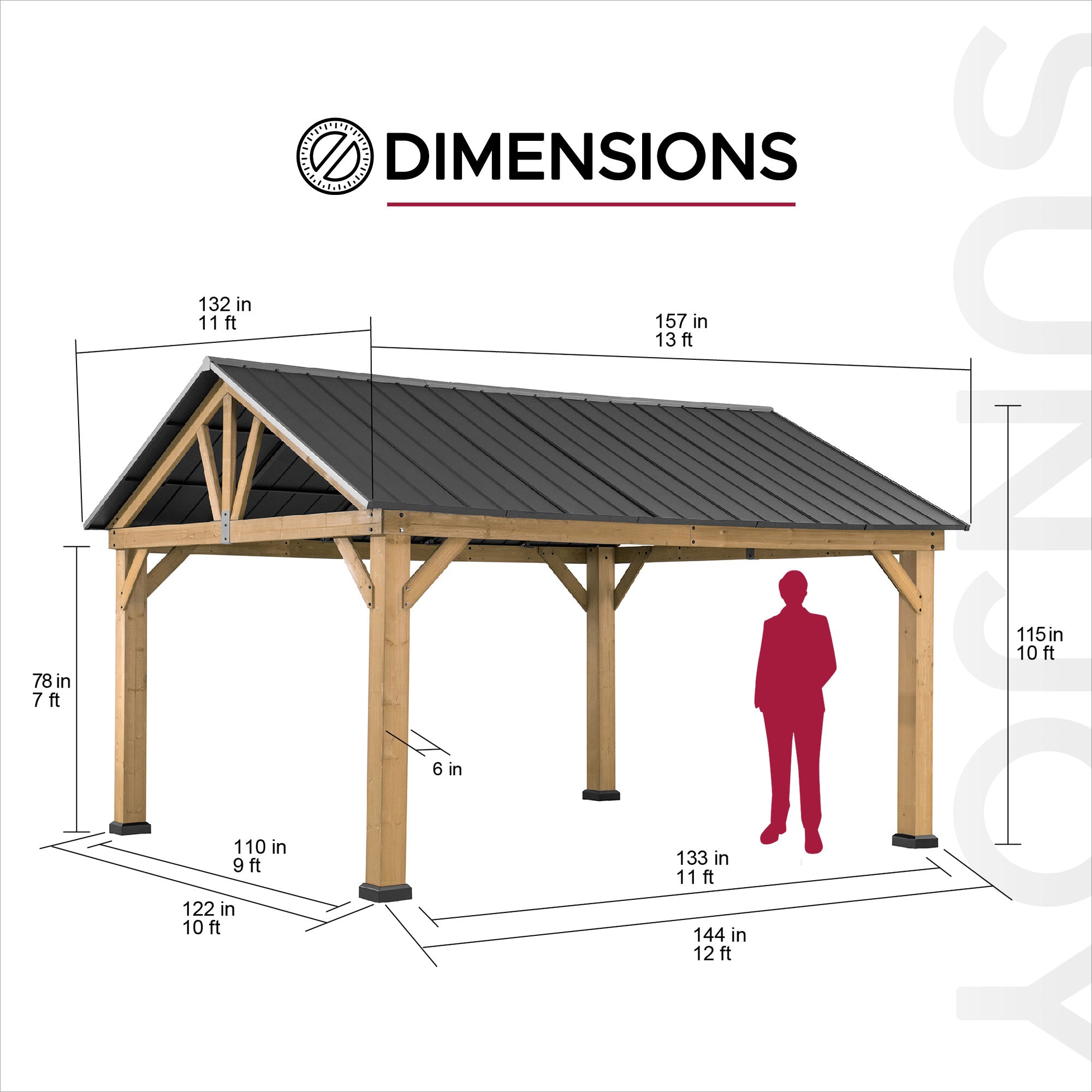 SUNJOY 11x13 Wooden Frame Gable Roof Gazebo with Ceiling Hook.