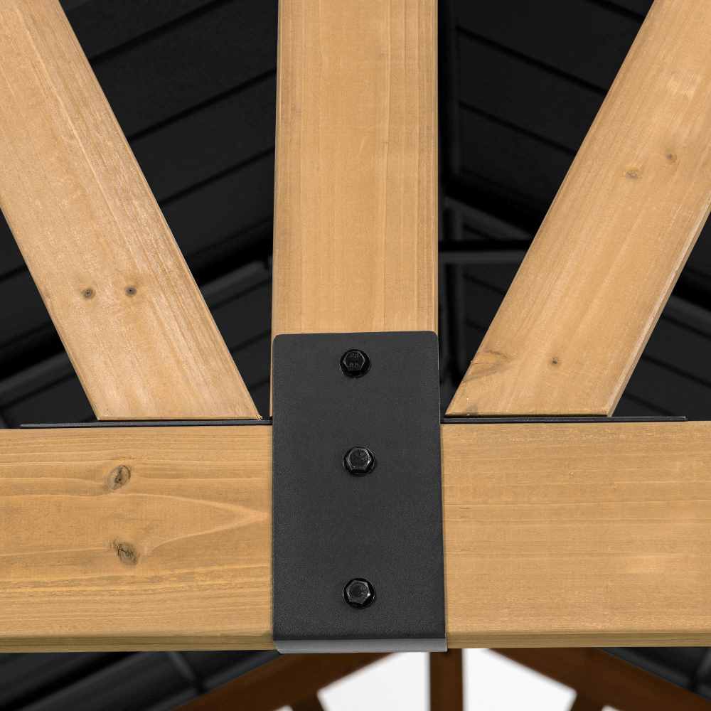 SUNJOY 11x13 Wooden Frame Gable Roof Gazebo with Ceiling Hook - Black