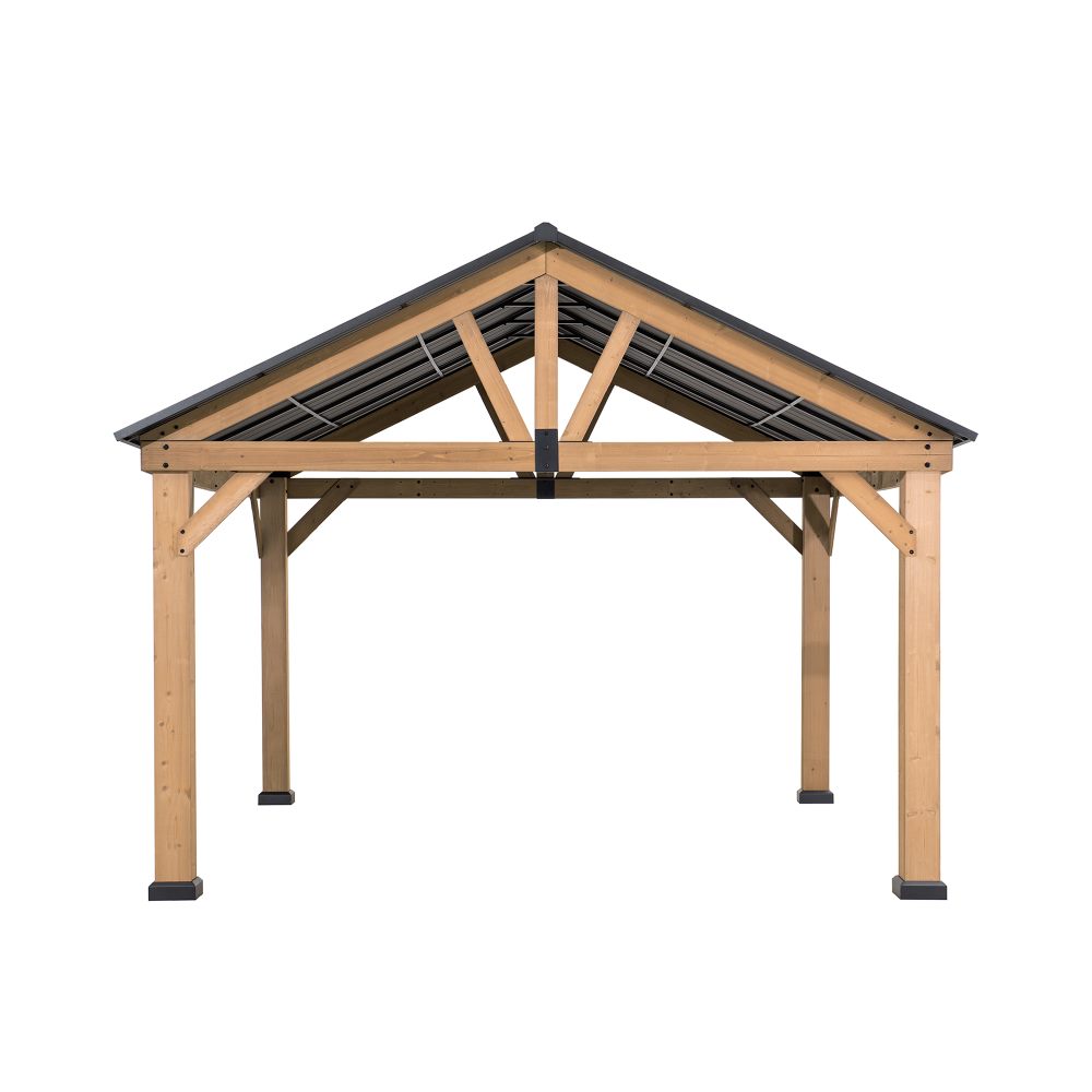 SUNJOY 11x13 Wooden Frame Gable Roof Gazebo with Ceiling Hook - Black