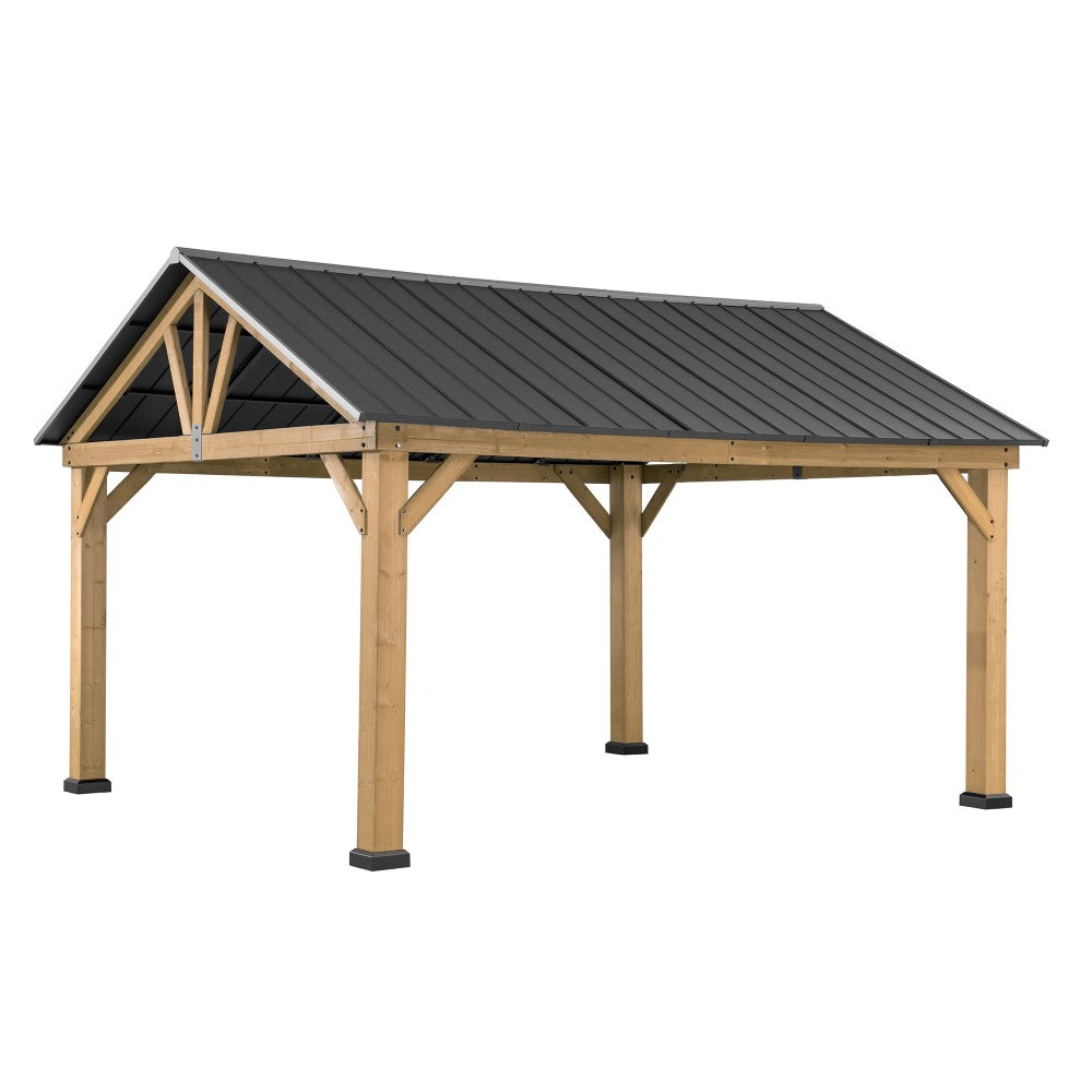 SUNJOY 11x13 Wooden Frame Gable Roof Gazebo with Ceiling Hook - Black