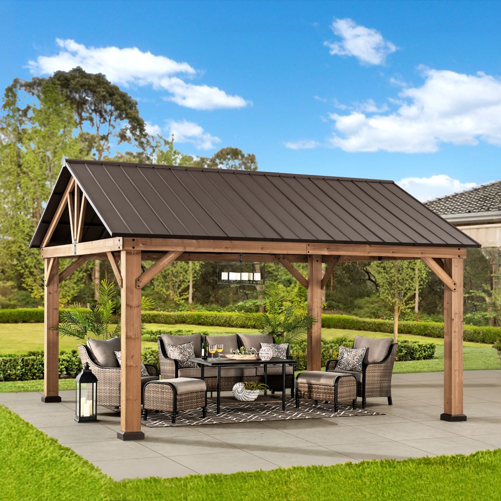 SUNJOY 13x15 Gable Roof Gazebo with Ceiling Hook.