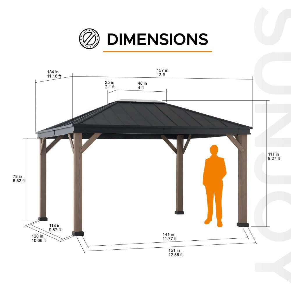 SUNJOY 13x15 Gable Roof Gazebo with Ceiling Hook.