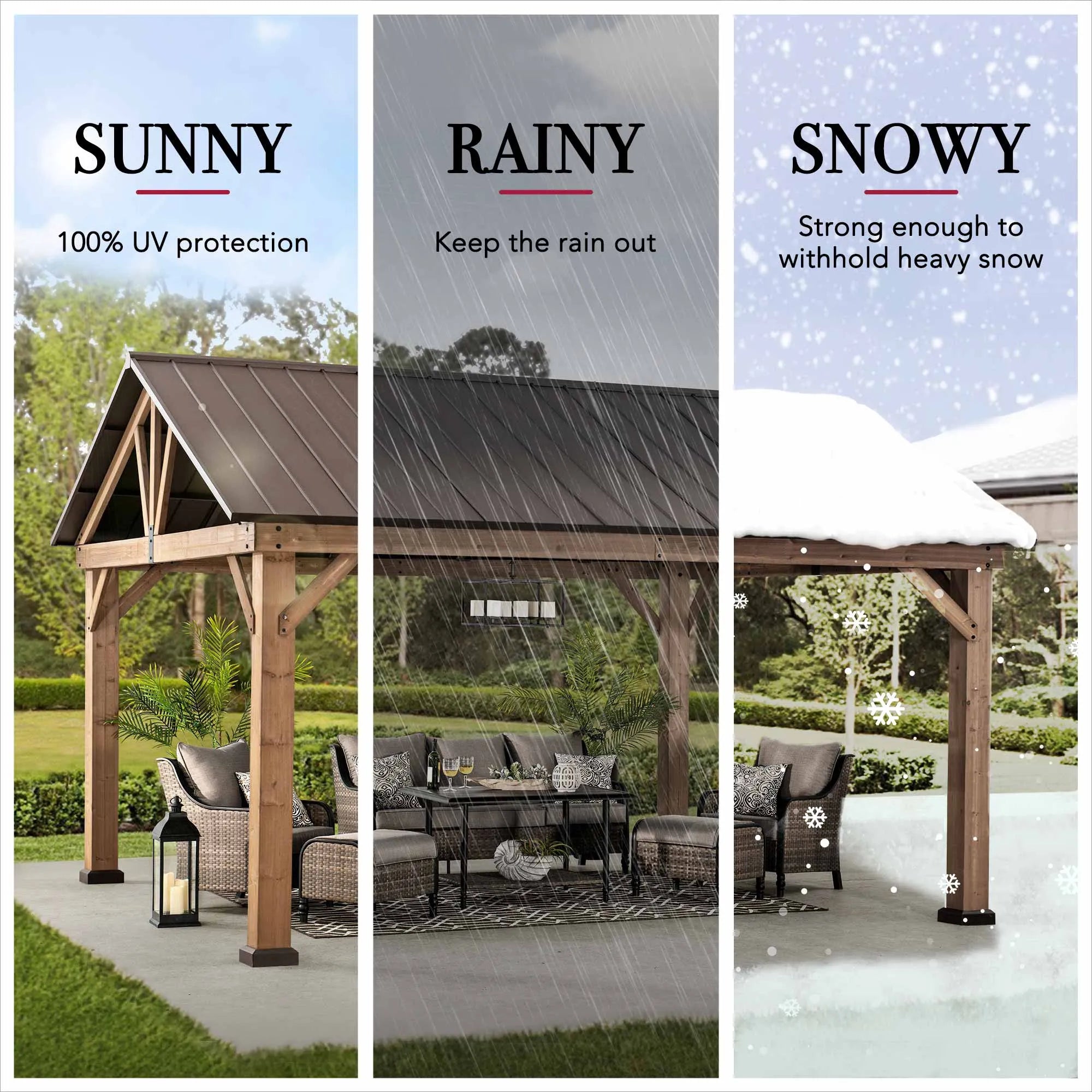 SUNJOY 13x15 Gable Roof Gazebo with Ceiling Hook - Brown