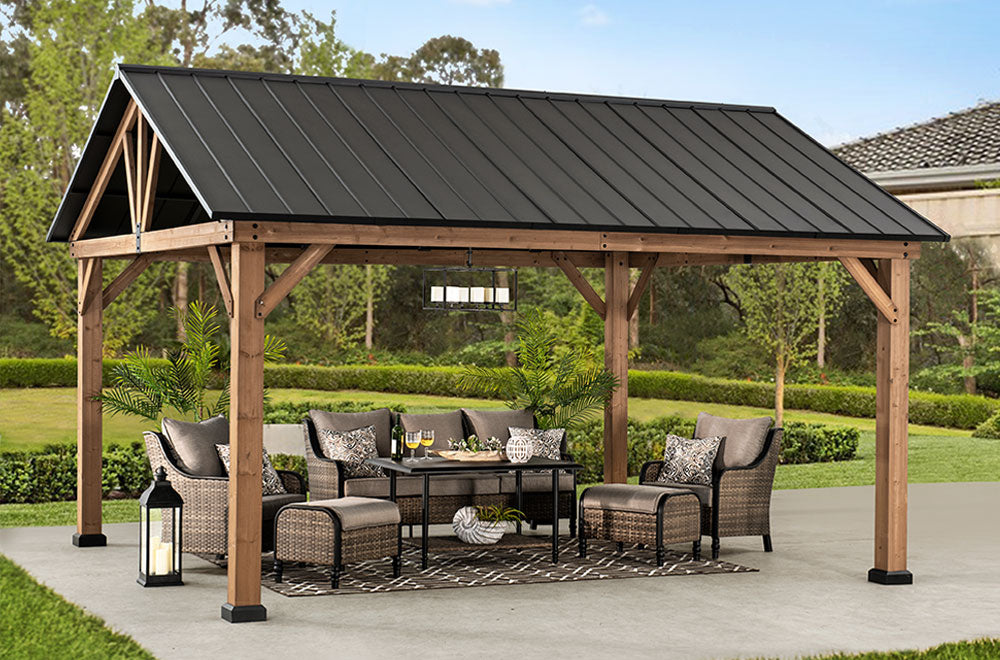 SUNJOY 13x15 Gable Roof Gazebo with Ceiling Hook