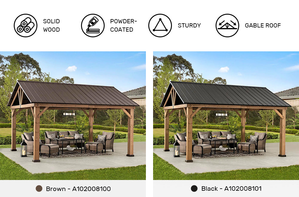 SUNJOY 13x15 Gable Roof Gazebo with Ceiling Hook - Black