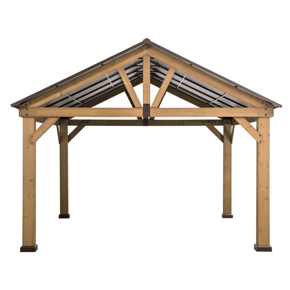 SUNJOY 13x15 Gable Roof Gazebo with Ceiling Hook - Brown