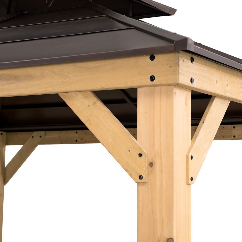 SUNJOY 11x13 Brown Wooden Gazebo with Ceiling Hook