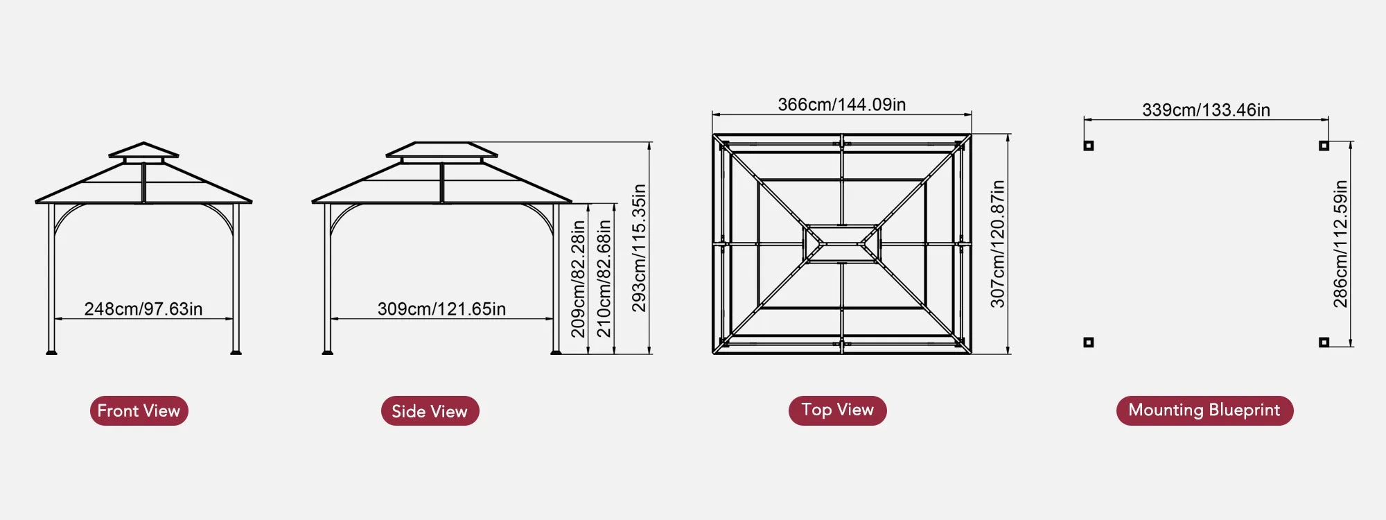 SUNJOY 10x12 Metal Hardtop Gazebo with Netting and Ceiling Hook