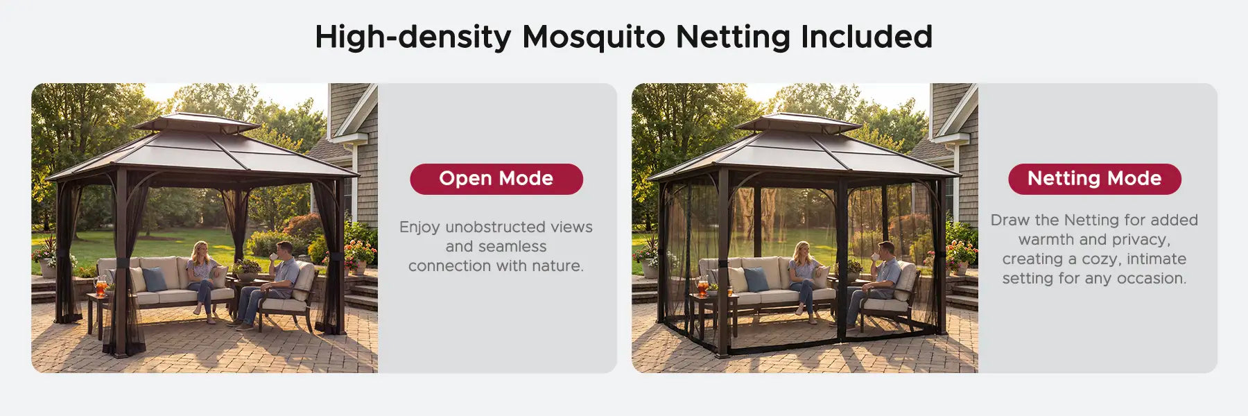 SUNJOY 10x12 Metal Hardtop Gazebo with Netting and Ceiling Hook