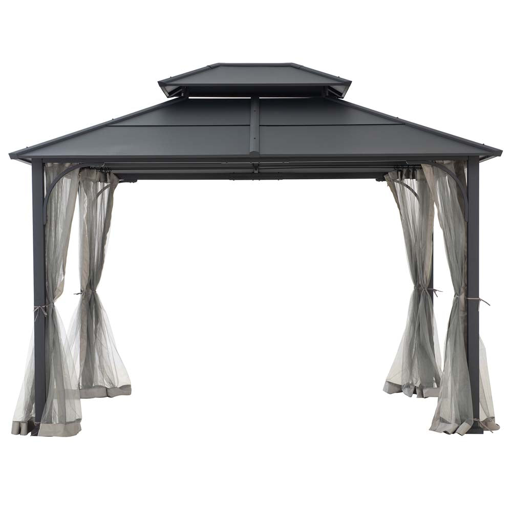 SUNJOY 10x12 Metal Hardtop Gazebo with Netting and Ceiling Hook.