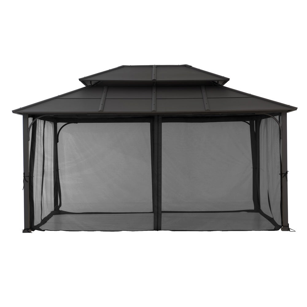 SUNJOY 12x16 Hard Top Gazebo with Steel Roof, Ceiling Hook, and Netting.