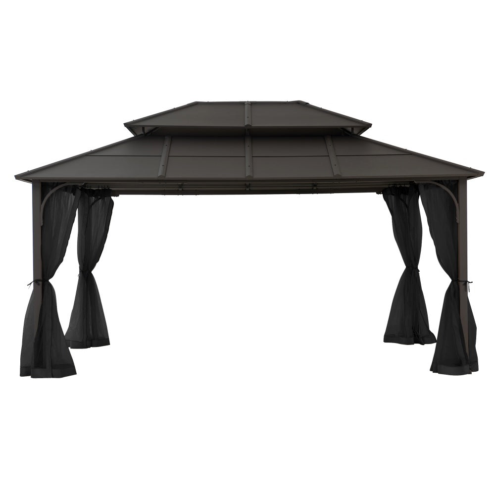 SUNJOY 12x16 Hard Top Gazebo with Steel Roof, Ceiling Hook, and Netting.